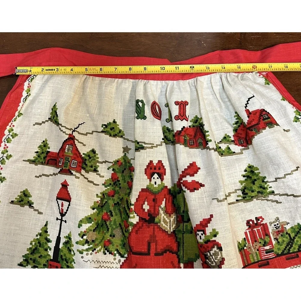 Vintage Linen Half Apron Kitchen Retro Noel Christmas Victorian Carolers